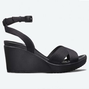 Crocs Leigh II Ankle CrossStrap Wedge Sandal Women's Size 4 Black